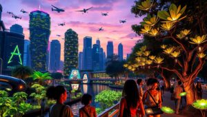 Futuristic City at Dusk geR – free AI stock image