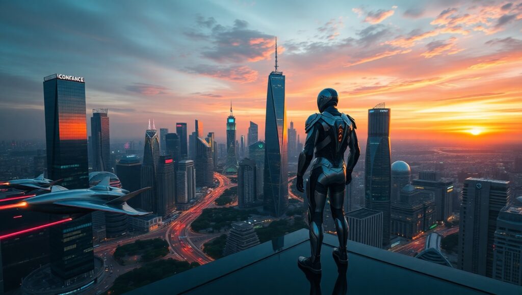 Futuristic City at Dusk O38 – free AI stock image