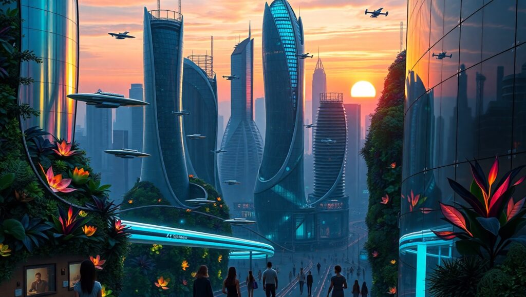 Futuristic City at Dusk wiH – free AI stock image