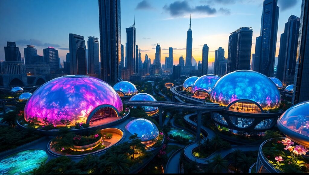 Futuristic City at Dusk xPf – free AI stock image