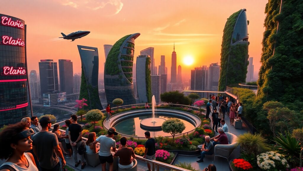 Futuristic City at Sunset 50x – free AI stock image