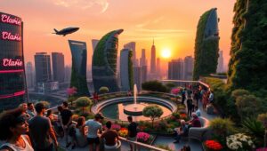 Futuristic City at Sunset 50x – free AI stock image