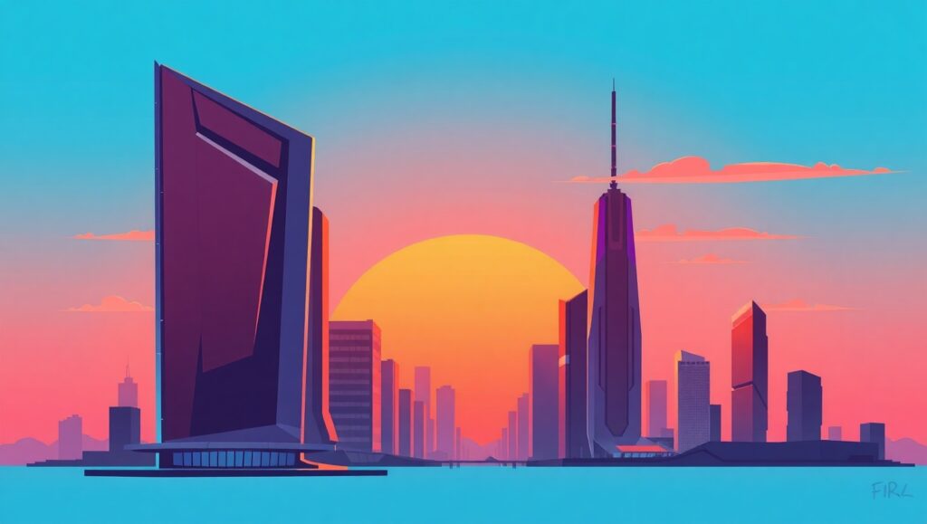 Futuristic City at Sunset lMt – free AI stock image