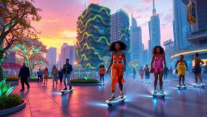 Futuristic City at Sunset NfR – free AI stock image