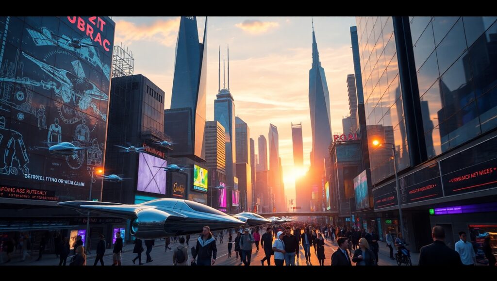Futuristic City at Sunset pEf – free AI stock image