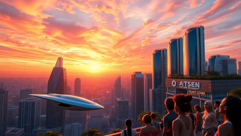 Futuristic City at Sunset tnk – free AI stock image