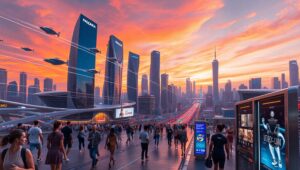 Futuristic City at Sunset YoU – free AI stock image