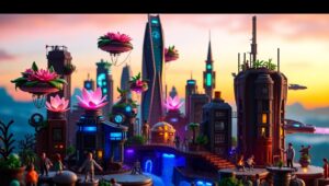 Futuristic City in Clay Style – free AI stock image