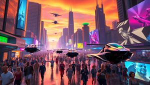 Futuristic City in Motion gDI – free AI stock image
