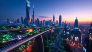 Futuristic City in Motion RNL – free AI stock image