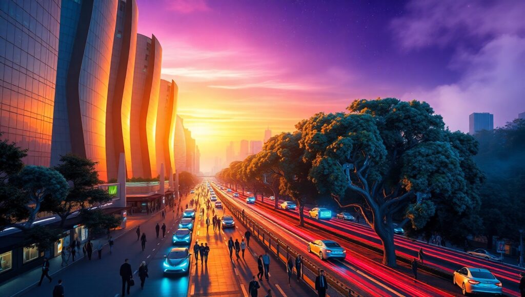 Futuristic City in Motion T9z – free AI stock image
