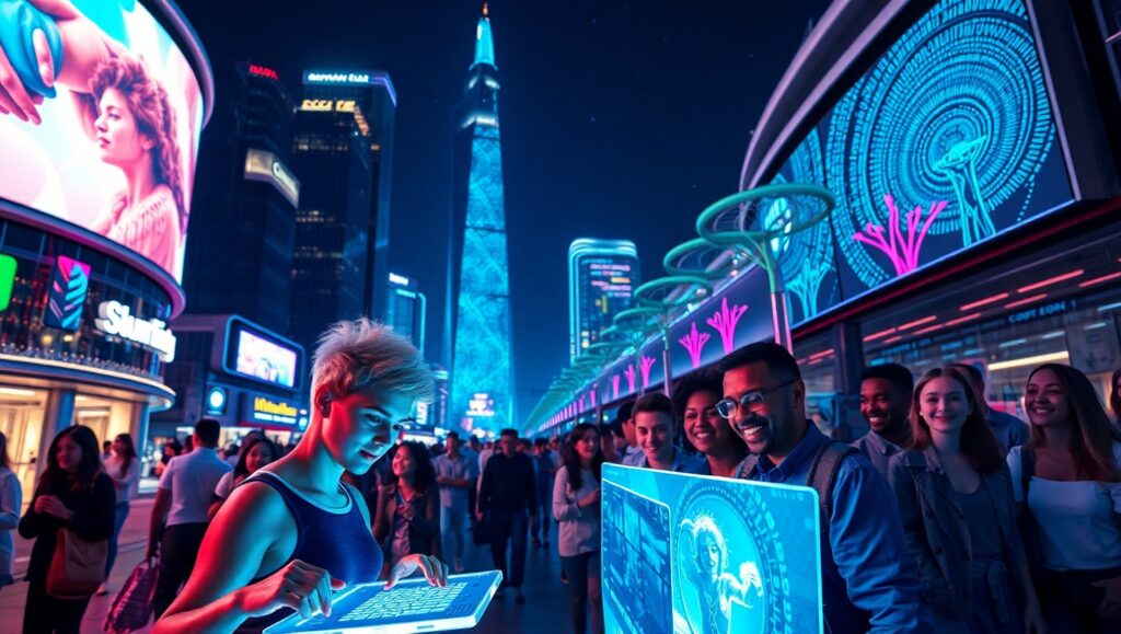 Futuristic City Interaction – free AI stock image