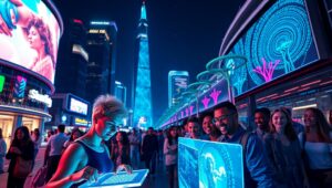 Futuristic City Interaction – free AI stock image