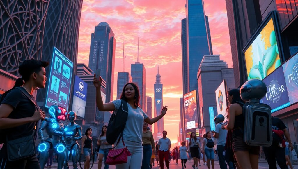 Futuristic City Life in Color – free AI stock image