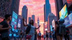 Futuristic City Life in Color – free AI stock image