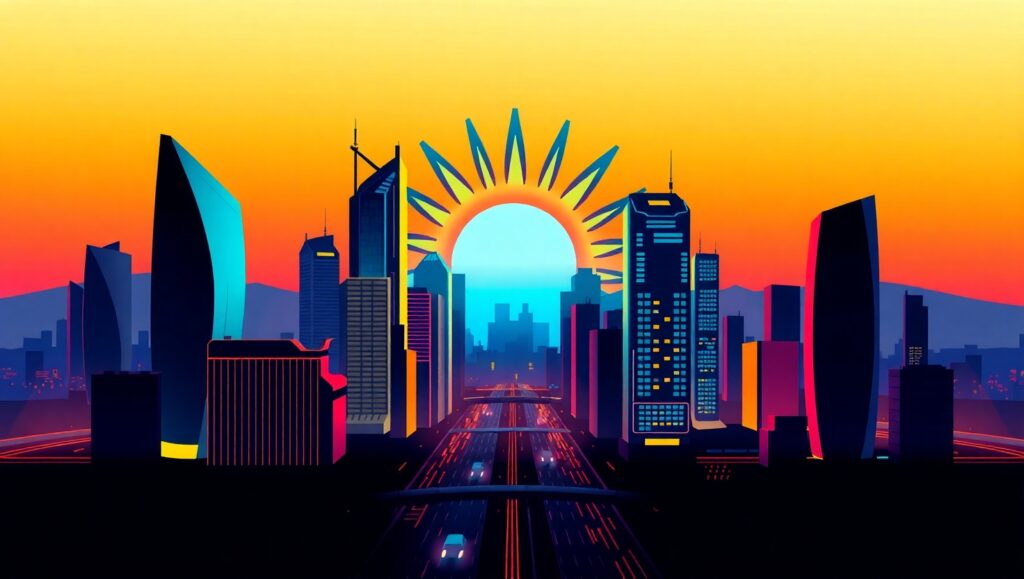 Futuristic City Logo Design – free AI stock image
