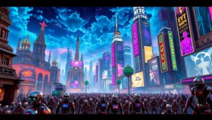 Futuristic City Meets Ancient Culture – free AI stock image