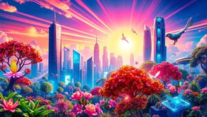 Futuristic City Meets Nature Collage – free AI stock image