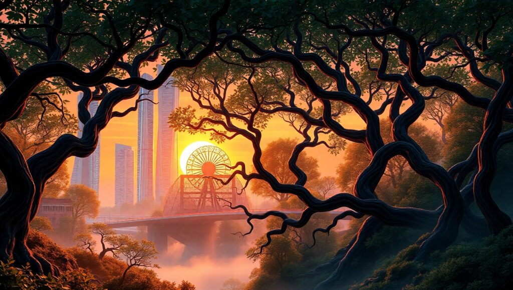 Futuristic City Meets Nature Harmony – free AI stock image