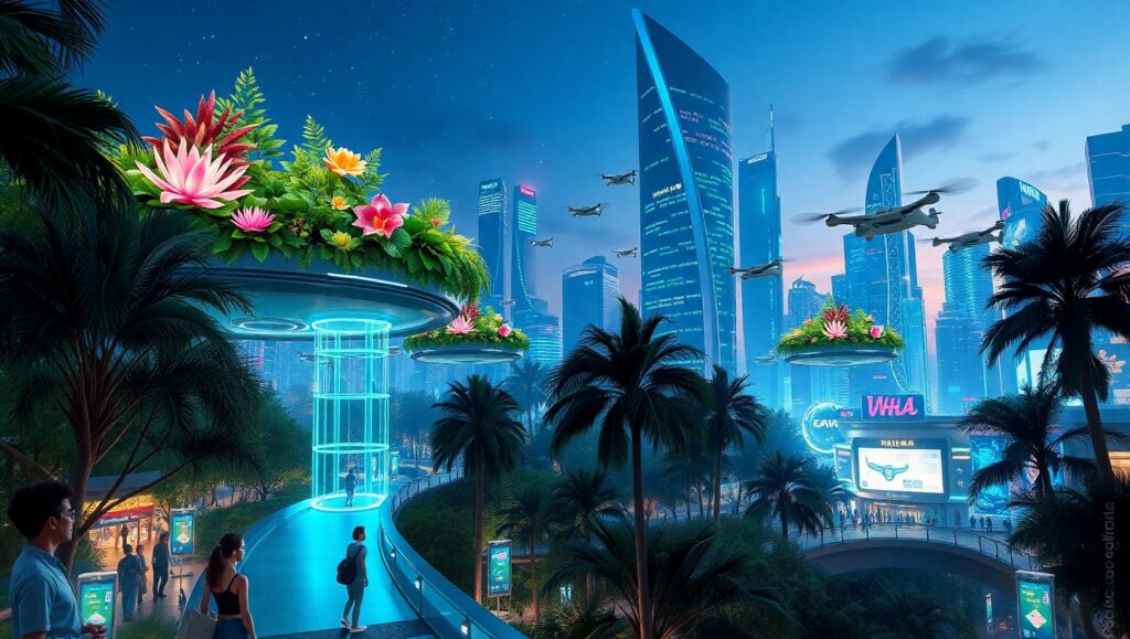 Futuristic City of Floating Gardens – free AI stock image