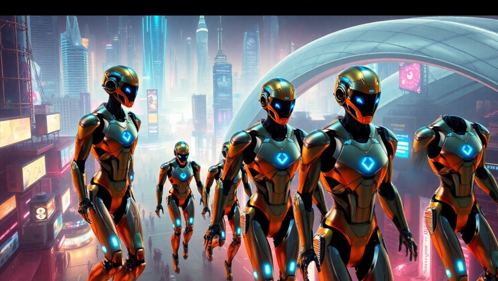 Futuristic City of Humanoid Robots – free AI stock image