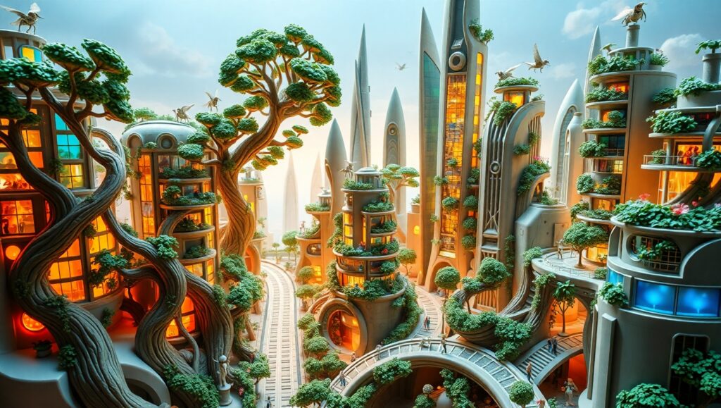 Futuristic City of Nature and – free AI stock image