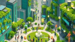 Futuristic City of Nature and Tech 2Yw – free AI stock image