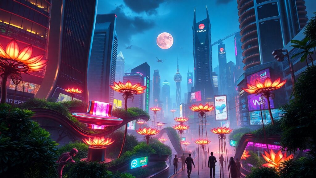 Futuristic City of Nature and Tech Y8Z – free AI stock image