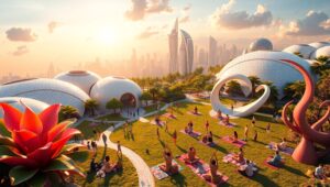 Futuristic City Park in Isometric View – free AI stock image