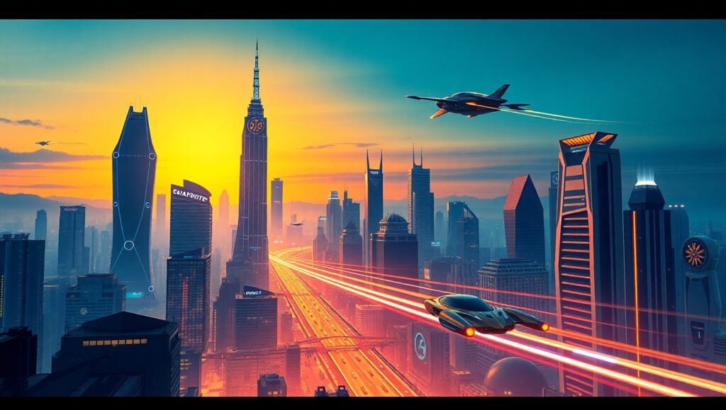 Futuristic City Skyline at – free AI stock image