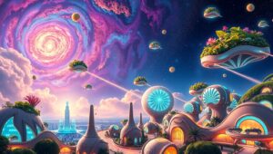 Futuristic City Under a Galaxy – free AI stock image