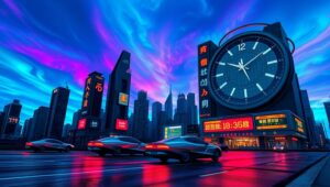 Futuristic City Under Aurora Lights – free AI stock image