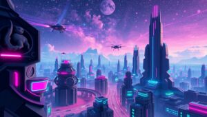 Futuristic City Under Galaxy – free AI stock image