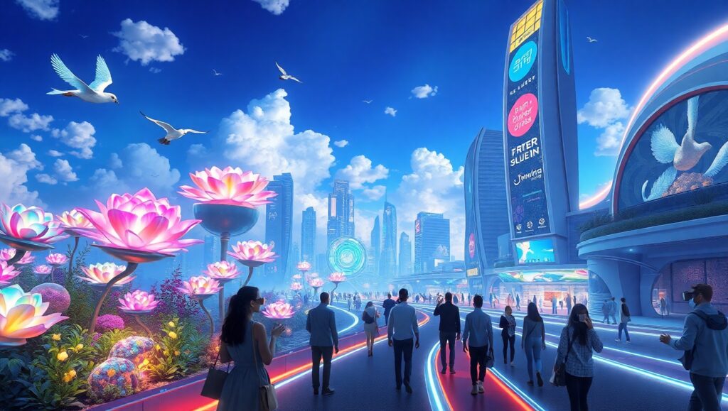 Futuristic City with AR Gardens – free AI stock image