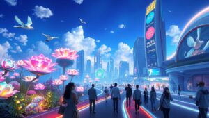 Futuristic City with AR Gardens – free AI stock image