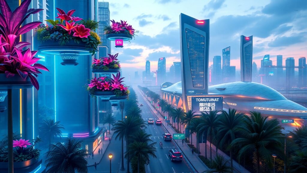 Futuristic City with Floating Gardens – free AI stock image