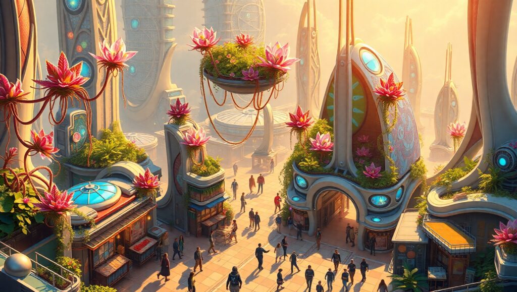 Futuristic City with Floating Gardens Lv8 – free AI stock image