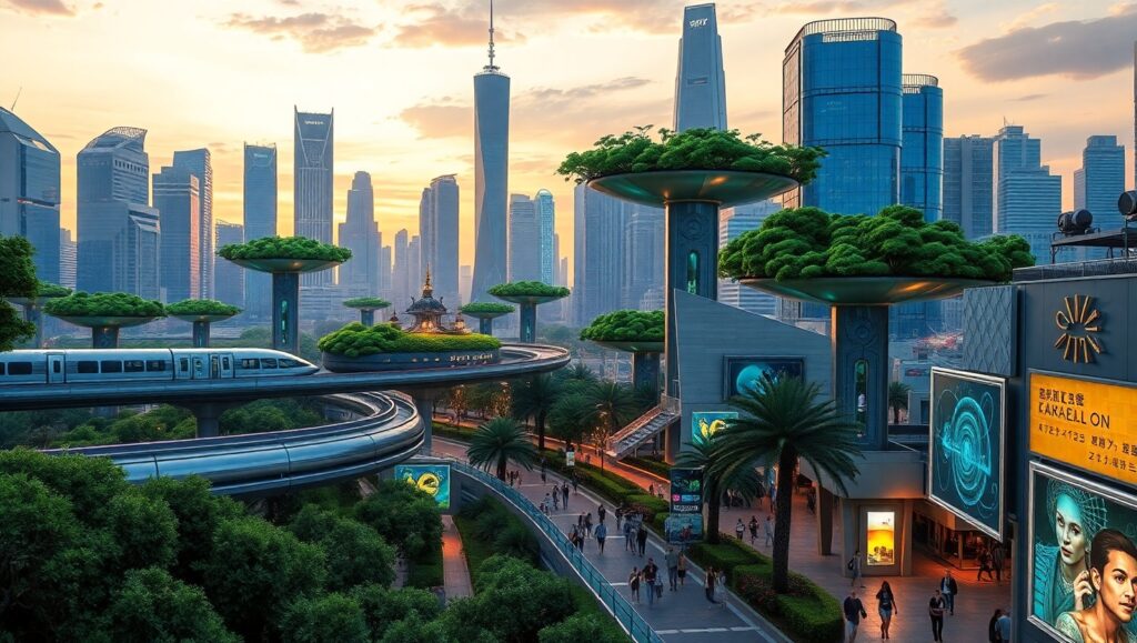 Futuristic City with Floating Gardens M0S – free AI stock image
