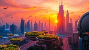 Futuristic City with Floating Gardens uD4 – free AI stock image