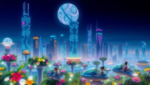 Futuristic City with Floating Gardens YC5 – free AI stock image