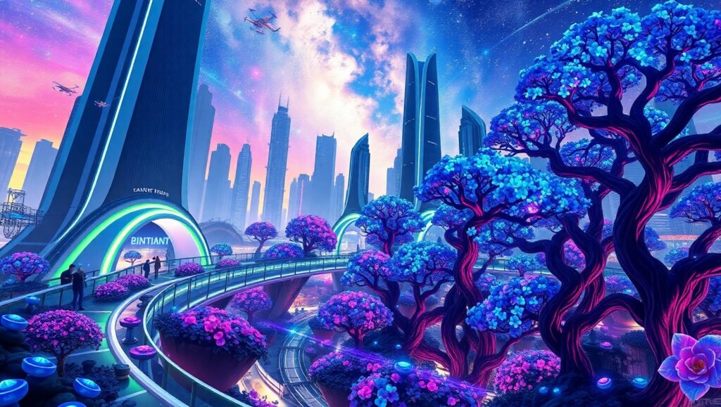 Futuristic City with Floating Gardens YYk – free AI stock image