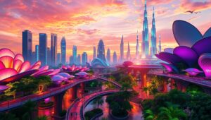 Futuristic City with Floating Gardens zAS – free AI stock image