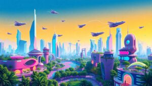 Futuristic City with Green Spaces luD – free AI stock image