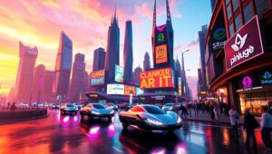 Futuristic City with Neon Lights – free AI stock image