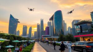 Futuristic Cityscape at Dusk 2DS – free AI stock image