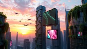 Futuristic Cityscape at Dusk 9cg – free AI stock image