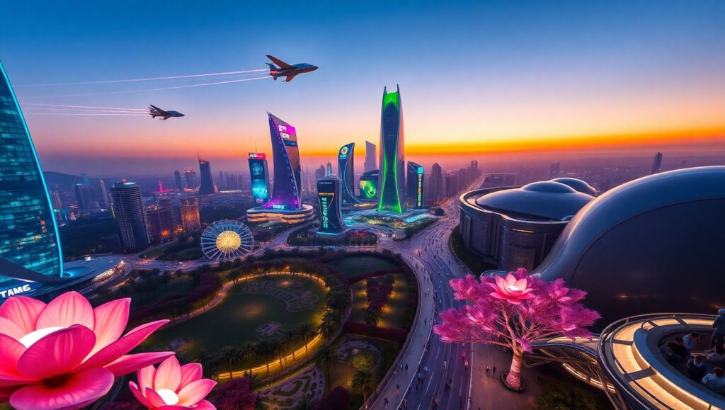 Futuristic Cityscape at Dusk Wcn – free AI stock image