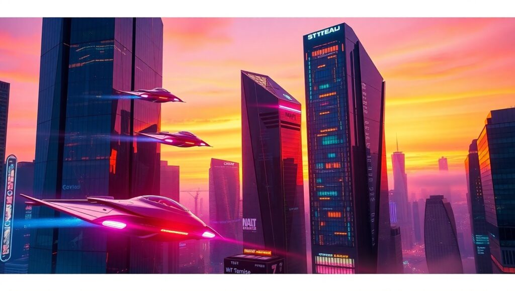 Futuristic Cityscape at Dusk – free AI stock image