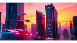 Futuristic Cityscape at Dusk – free AI stock image