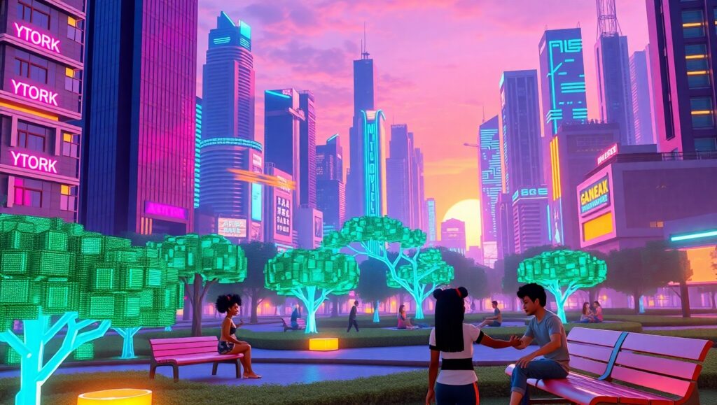 Futuristic Cityscape at Sunset RNf – free AI stock image